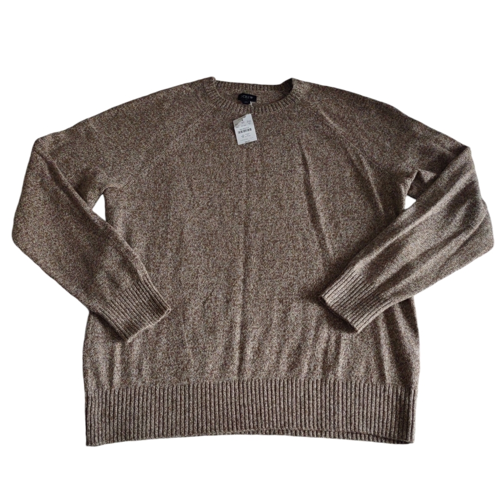 NWT J. Crew Factory Large Lambswool Blend Oatmeal Brown Crew Neck Sweater